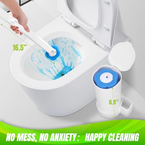 Disposable Toilet Brush, Extended Handle with 48 Cleaner Refills, Toilet Brush for Toilet Bowl Cleaners, Bathroom Cleaning