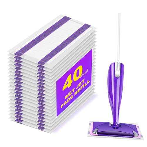 40 Count Mop Pads Refills for Swiffer Wet Jet Spray Mop, Disposable Multi Surface Wet Jet Mopping Pads for All Hardwood Floor Cleaning, 4 Layers Thickened | Super Heavy-Duty Absorbent | Stickiness