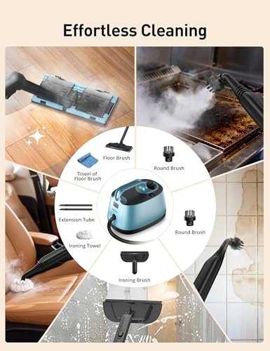 Aspiron Steam Cleaner, 293°F 58 PSI Powerful Multipurpose Handheld Steam Mop for Home Use, 21 Attachments, 50Oz Capacity, Heavy Duty Steamer for Carpets, Floors, Cars, Tiles, Crack Cleaning, Blue