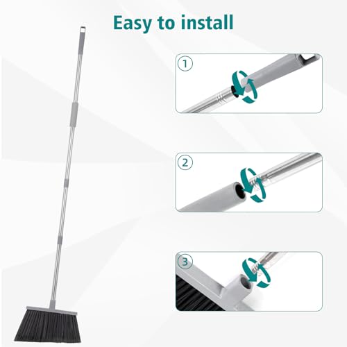 PBHEPJ Broom, 4 Pack Outdoor Broom for Floor Cleaning, 58" Long Stainless Steel Handle, Hard Bristle Angle Broom for Sweeping Indoor, Commercial, Industrial, Garage, Kitchen