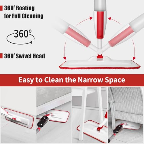 Wet Spray Mop for Floor Cleaning with 14 oz Bottle & 2 Microfiber Pads