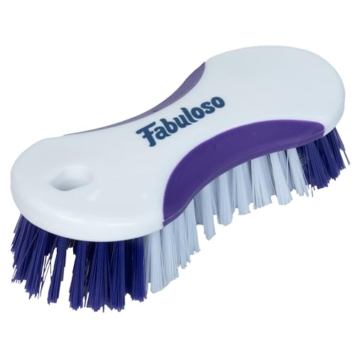 Fabuloso Cleaning Brush, Compact Hand Scrub Brush with Easy Grip Rubber Texture for Kitchen, Bathroom, Tile, Baseboards and Floors, Firm Bristles for Indoor Surface Cleaning, White & Purple, 6 Inch