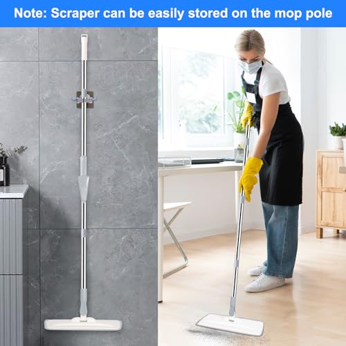 wlich Microfiber Mop for Cleaning Floors,55 Inch Extendable Flat Mop with 4 Reusable Washable Pads, 1 hook, 1 wall piece, and 1 scraper, Wet Dry and Dust Mops for Bathroom Kitchen, Floor,Ceramic Tiles