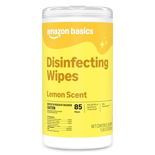 Amazon Basics Disinfecting Wipes, Lemon Scent, Thick All Purpose Cleaning Wipes, Sanitizes/Cleans/Disinfects/Deodorizes, 85 Count