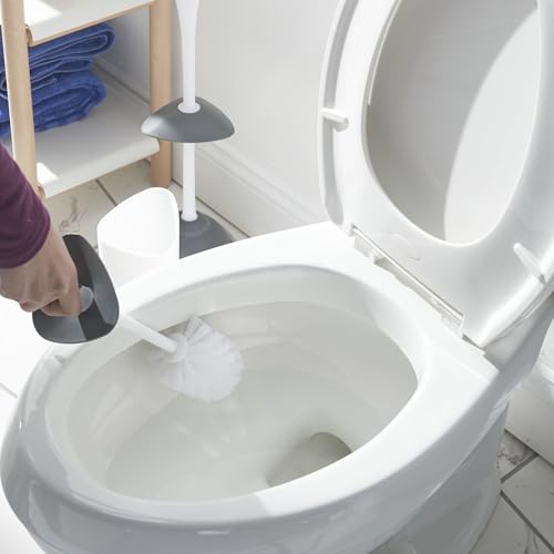 Clorox Covered Toilet Brush and Caddy with Splash Guard & Non-Skid Base, 2-Piece, White