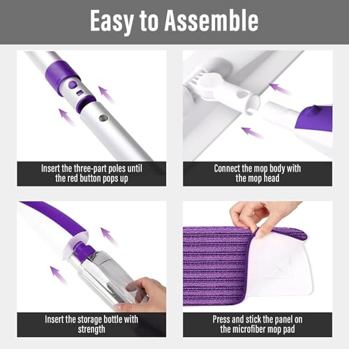 Microfiber Hardwood Floor Spray Mop with 3 Pads & Refillable Bottle