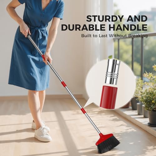 Handy Broom, Indoor/Outdoor Brooms, Duty Kitchen Broom, for Home Garage Kitchen Office Courtyard Lobby Patio Lawn Concrete (1 Pack, Red, New)