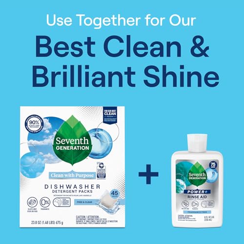 Seventh Generation Dishwasher Detergent Powder + Rinse Aid, Free and Clear, Biodegradable, Plant-Based & Fragrance-Free, Septic Safe