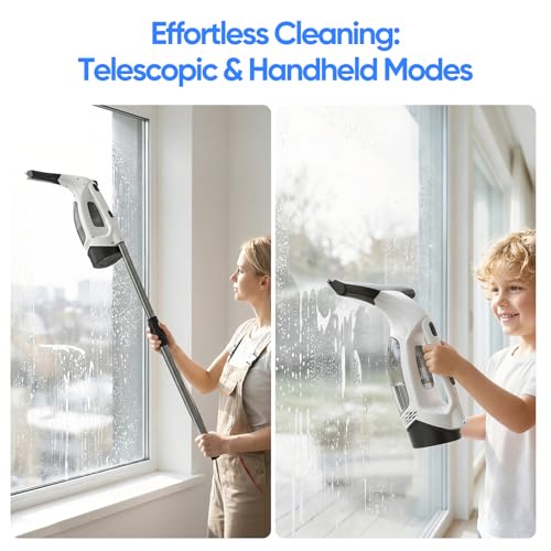 Window Vacuum Squeegee Cordless, Window Vacuum Cleaner with 2000Pa Streak-Free Suction, 30–40" Extension Pole, 11-Inch Cleaner Tool for High Windows, Shower Glass, Tiles & Mirrors