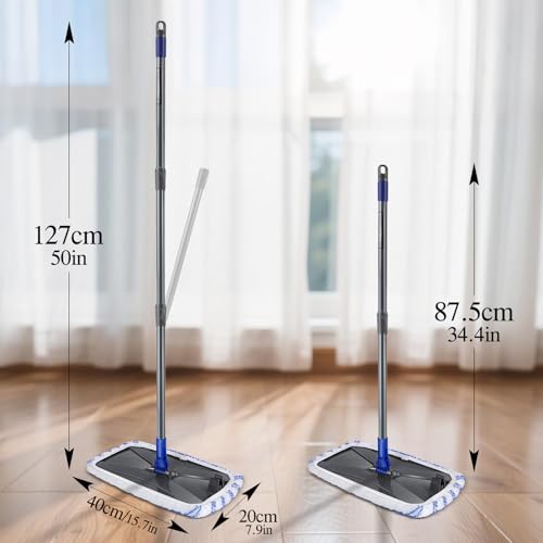 MASTERTOP Microfibre Flat Mop, Extended Wet Dry Large Floor Mop with 5 Reusable Pads & Telescopic Handle, Dust Mops for Laminate Wooden Hard Floor Vinyl Tile Floors Cleaning - Send 1 Cleaning Scraper
