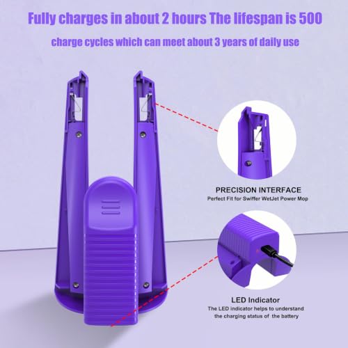 PTOOMLE Rechargeable Replacement for Swiffer Wet Jet Battery Pack, 2.5Ah High Power Battery with Charging Port (500 Cycles)