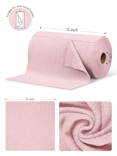 Fantasticlean Microfiber Cleaning Cloth Roll -75 Pack, Tear Away Microfiber Towels, 12" x 12", Reusable, Washable, Scratch Free, Ultra Absorbent Dishcloth for All-Around Cleaning Supplies (Pink)