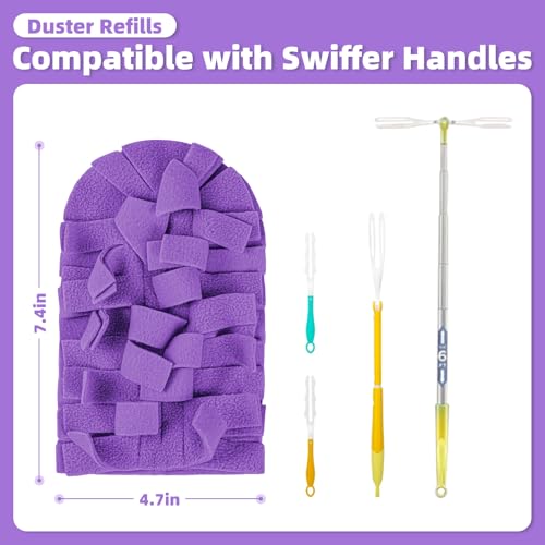 Nicemiya 12 PCS Fleece Reusable Duster Refills for Swiffer, Washable Heavy Duty Duster Pads, 360 Cleaning Pads for Fan, Window, Furniture, Floor(Include 1 Handle)