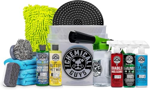 Chemical Guys Car Wash Kit 14-Pc Arsenal Builder - with Foam Blaster, Wash Bucket, Towels, Applicators, and 16 oz Soaps, Waxes, and Cleaners - Complete Car Detailing Gift Set, Works with Garden Hose