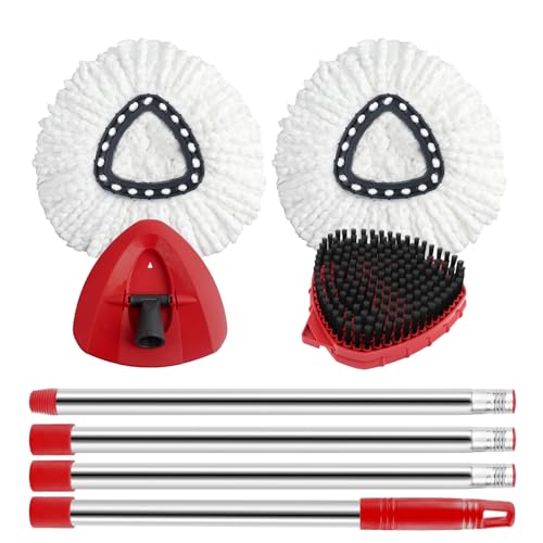 Spin Mop Replacement Mop Compatible with O Cedar 1 Tank System, 2 Microfiber Mop Heads Replacements, 58" Mop Replace Handle, 1 Scrub Brush Attachment and 1 Mop Base for Ocedar EasyWring Spin Mop