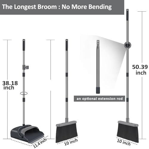 kelamayi Broom and Dustpan Set for Home, Office, Indoor&Outdoor Sweeping, Stand Up Broom and Dustpan (Black&Gray)