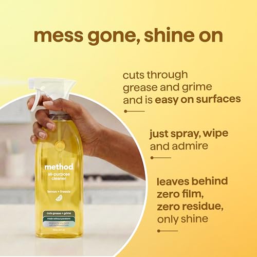 Method All-Purpose Cleaner Spray, Lemon + Freesia - Cuts Grease & Grime on Counters, Glass, Sealed Wood & Floors, for Kitchen & Bathroom, 28 fl oz, 4 pack