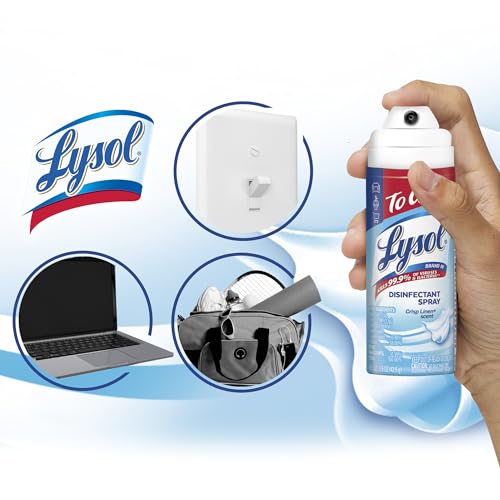 Lysol To Go Disinfectant Spray, Travel Size Sanitizing, For On-the-Go Disinfecting and Deodorizing, Crisp Linen, 1.5 Fl. Oz (Pack of 4)