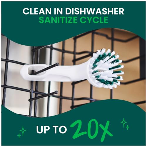 Scotch-Brite Handy Brush, Small and Durable Dish Brush with Handle for Scrubbing Hard-to-Reach Cookware, Tubs, Sinks, Car Tires, and More without Scratching, Antimicrobial, and Rinses Clean