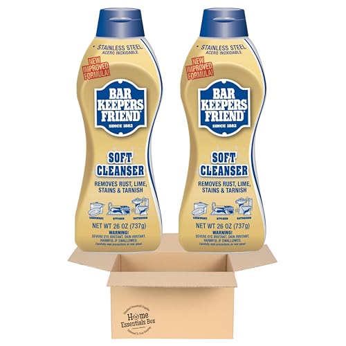 Home Essentials Box Bar Keeper Friend Soft Cleanser Liquid (2 x 26 Ounce) Multipurpose Cleaner & Rust Stain Remover for Stainless Steel, Porcelain, Ceramic, Tile & More