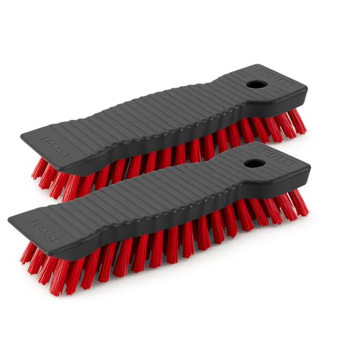 Libman Heavy-Duty Scrub Brush with Scraper – Durable Resin Block, Recycled PET Bristles – Industrial Strength for Kitchen, Bathroom, Garage, Grout & Outdoor – Ergonomic Grip – 2 Pack