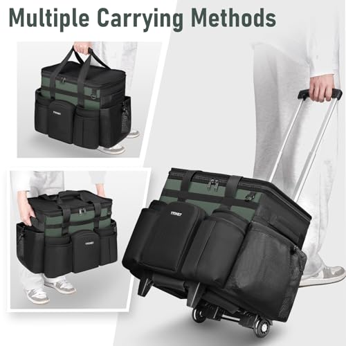 Ytonet Cleaning Caddy with Wheels, Extra Large Rolling Cleaning Caddy Bag with Detachable Trolley for Housekeepers, Water Resistant Cleaner Supplies Organizer with Wheels for Kitchen, Tool Organizer