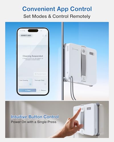 ECOVACS WINBOT MINI2 Window Cleaning Robot, Robot Window Cleaner with 5 Smart Cleaning Modes, Win-SLAM 4.0 Navigation, Automatic Glass Cleaner for Windows, Mirrors & Glass Doors