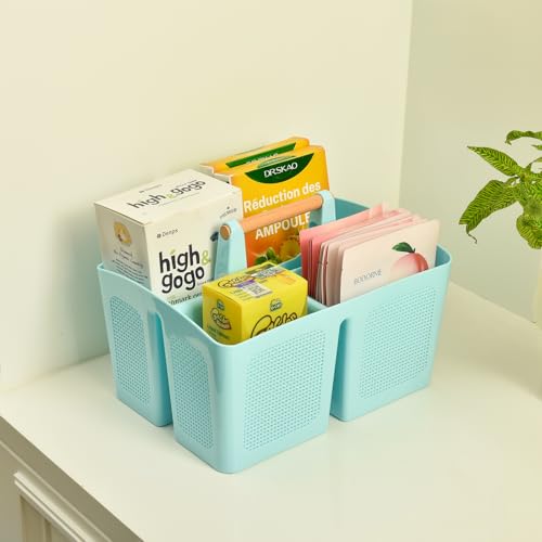 ALINK Portable Shower Caddy Basket with Compartments, Plastic Divided Cleaning Caddy Organizer Storage Tote with Handle for Bathroom, College, Dorm Room Essentials, Black