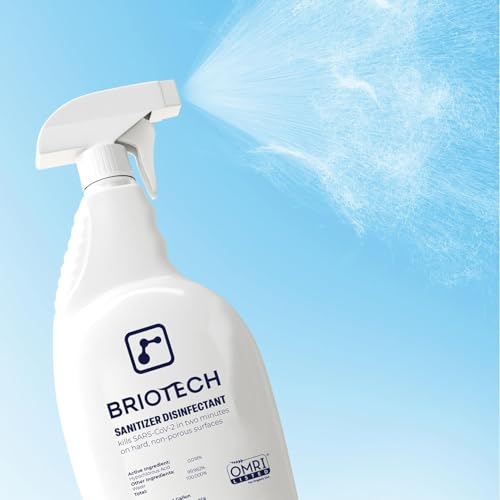 BRIOTECH Sanitizer Disinfectant Hypochlorous, Kill 99.99% of Viruses & Bacteria, Control Mold, Eliminate Odor, Gentle for Nursery & Play Rooms, Food Contact Surface Sanitizer, 1 Gallon Refill