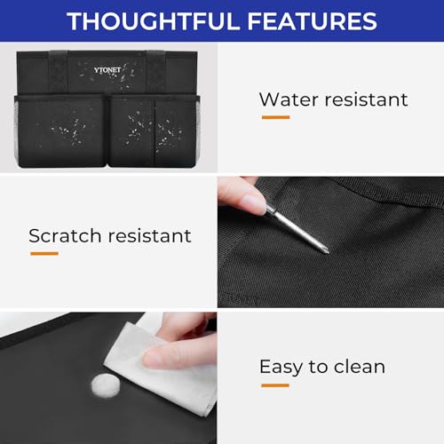 Ytonet Cleaning Caddy, Water Resistant Cleaning Supplies Organizer with Handle & Foldable Divider for Cleaners, Housekeeping Tote for Kitchen & Bathroom, Car Tool Caddy Organizer Bag, Black