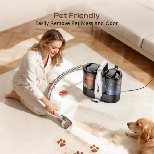 Portable Carpet & Upholstery Cleaner Machine, 15Kpa Strong Suction & Handheld Spot Cleaner Machine for Couch, Sofa, Car, Pet Stains, Furniture Cleaner with Cleaner Solution and Self-Cleaning System