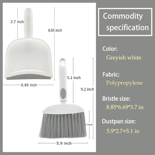 Dust pan, Small Broom and Dustpan Set, Mini Dustpan and Brush Set, Small Hand Broom with Dust Pan for Desk Table Cat Litter - Compact Hand Broom for Kitchen Counter Crumbs, RV Living Essentials (Gray)