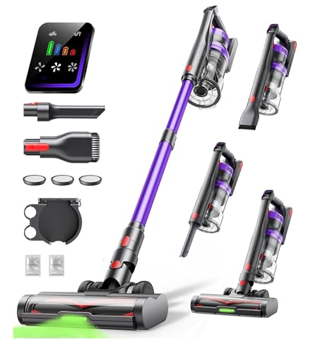 Cordless Vacuum Cleaner, 55KPa 650W Powerful Stick Vacuum for Home, 60Mins Runtime, 1.8L XL Dust Cup One-Touch Empty, Green LED Anti-Tangle Brush & Fragrance, for Pet Hair Carpet Hard Floor