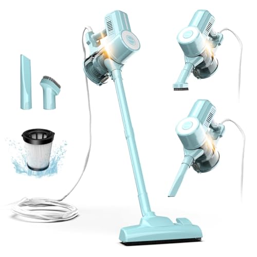 Roomie Tec Corded Stick Vacuum Cleaner - 450W, Lightweight 2 in 1 Handheld with Powerful Suction, Bagless HEPA Filter, Large Dust Capacity, 20ft Cable - Ideal for Floors, Dorm Room, & Home Cleaning