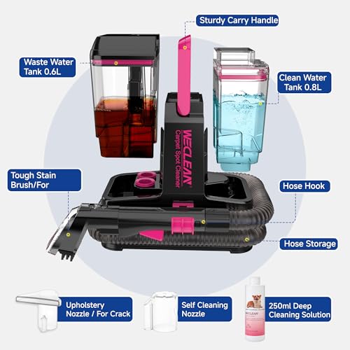 Portable Carpet Cleaner Upholstery Deep Cleaner, Deep Cleaning for Carpet,Car Couch, with Deep Cleaning Solution,Blackpink