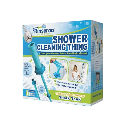 Rinseroo: "Shower Cleaning Thing"–Slip-On Handheld Hose Attachment for Fast, Mess-Free Shower Wall Rinsing–6 Ft Hose, Fits Up to 5" Shower Head –Temporarily Converts Standard Shower into Handheld