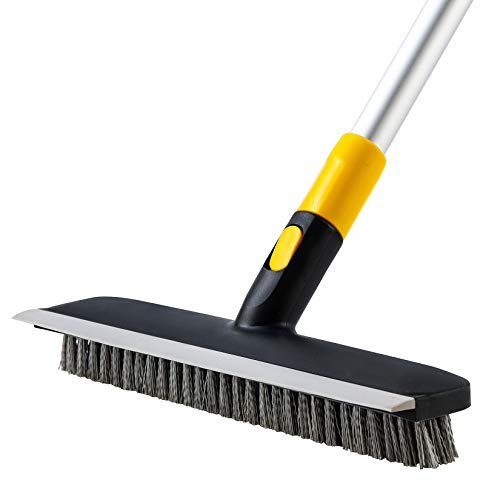 Yocada Floor Scrub Brush Telescopic Handle 2 in 1 Scrape Brush Stiff Bristle Shower Scrubber for Cleaning Patio Bathroom Garage Kitchen Wall Deck Tub Tile 55.9 inch Tall