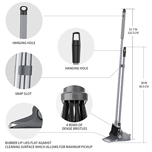 MR.SIGA Broom and Dustpan Set with Adjustable Long Handle, Upright Combo for Floor, Cleaning Lobby, Gray