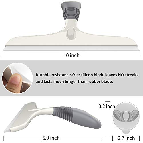 MR.SIGA Multi-Purpose Silicon Squeegee for Window, Glass, Shower Door, Car Windshield, Heavy Duty Window Scrubber, Includes Suction Hook, 10 inch, White & Gray, 1 Pack