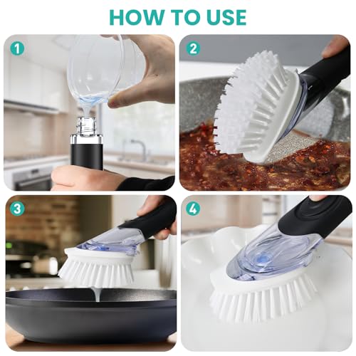 Soap Dispensing Dish Brush, Dish Scrub Brush with Soap Dispenser, Dish Soap Brush for Dishes, Pans, Sink, Pots