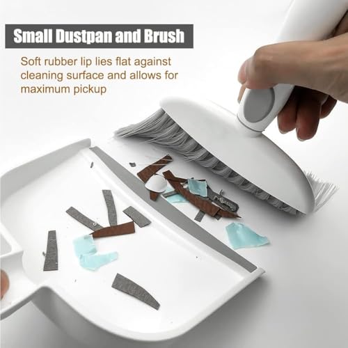 Dust pan, Small Broom and Dustpan Set, Mini Dustpan and Brush Set, Small Hand Broom with Dust Pan for Desk Table Cat Litter - Compact Hand Broom for Kitchen Counter Crumbs, RV Living Essentials (Gray)
