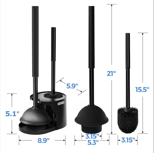 FORASTO 2Pack 2 in 1 Toilet Brush and Plunger Set, Extended Handle Plunger,Toilet Bowl Brush Plunger Set,Bathroom Cleaning Tools,Toilet Brush Plunger Combo,Cleaning Brush,Cleaning Supplies