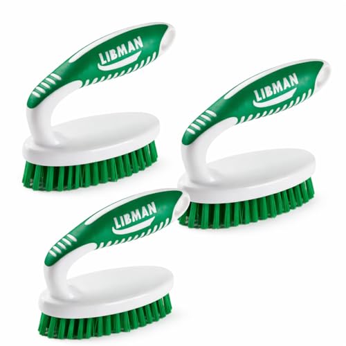 LIBMAN Small Scrub Brush - Heavy Duty Scrub Brush with Strong Stiff Bristles - 3 Pk Durable Cleaning Brushes for Cleaning Bathroom, Kitchen, Floor, Shower, Sink, Tub, Carpet - PET Bristles