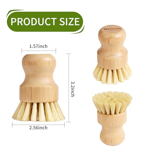 ÖkoStamm 4 Pack Bamboo Dish Brush, Dish Scrubber Brush with Sisal Bristle, Natural Scrub Brush for Kitchen Cleaning Dishes, Pots, Pans, Bottles, Vegetables