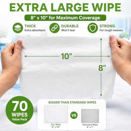 Air Jungles All Purpose Cleaning Wipes 70 Count, Extra Large 8" x 10" Heavy Duty for Car Interior, Kitchen, Bathroom, Gym Equitment, Tools - Non-Toxic Safe for Multi-Surface