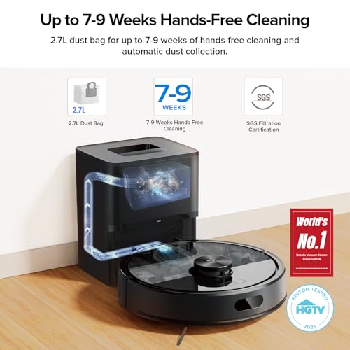 roborock Q7 M5+ Robot Vacuum and Mop, Upgraded from Q5 Max+, Up to 7-9 Weeks Self-Empty, 10000Pa Suction, Dual Anti-Tangle System for Pet Hair & Carpet, PreciSense LiDAR Navigation, App Control, Black