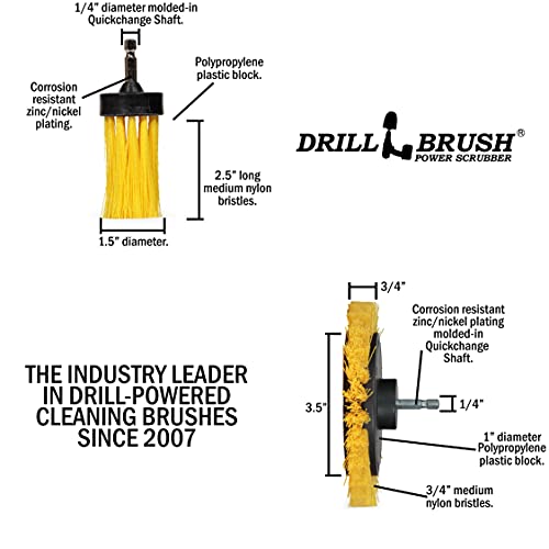 Tile and Grout Cleaning Drill Brush Set - 3 pack Drill Brush Power Scrubber Cleaning Brush Yellow Medium Stiffness - Shower Floor Scrub Brush for Drill - Bathroom Scrub Brush for Drill - Crevice Brush