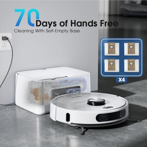 Robot Vacuum and Mop Combo, Self-Emptying Robotic Vacuums Cleaner Smart Mapping, 2-3 Months Hands-Free Base Strong Suction & LiDAR Navigation, 220 Mins Long Runtime for Pet Hair, Hard Floor, Carpet