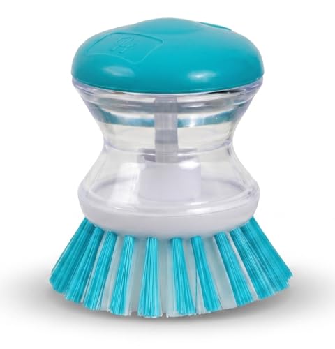 Soap Dispensing Palm Brush, Blue, Easy-Fill Scrubber for Kitchen & Home Cleaning, Pack of 1, Hampton Distribution