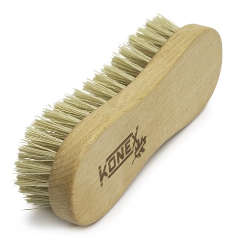 KONEX Nylon Fiber Economy Utility Cleaning Hand Brush | Heavy Duty Hand-Held Scrub Brush Stiff Bristles | Wooden Body, Ideal Scrub Brushes for Cleaning (Peanut Shaped)